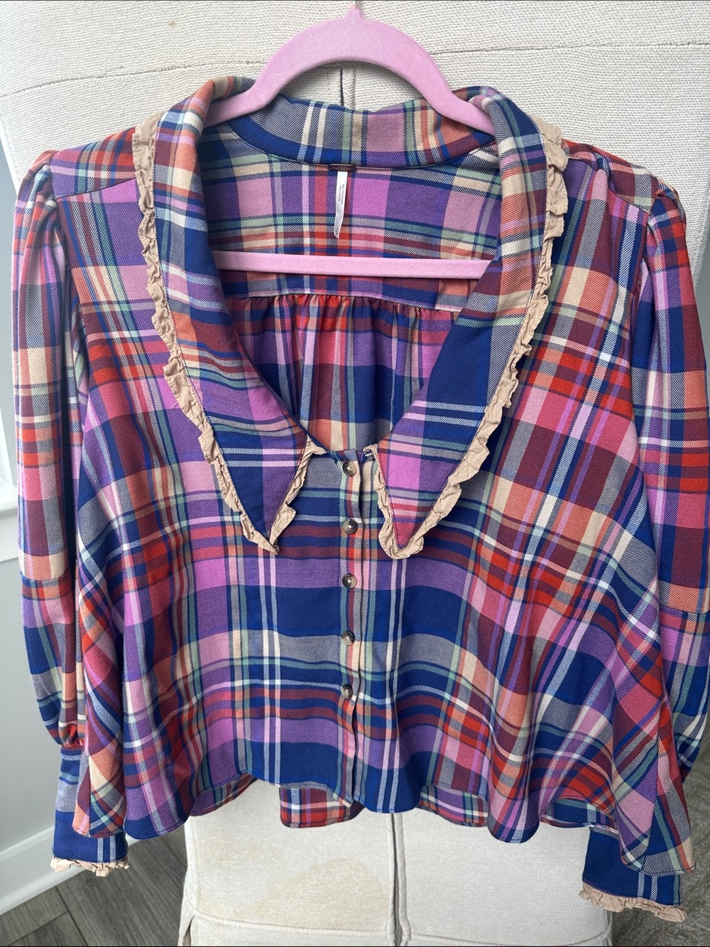 Free People Bexley Balloon Plaid Top - Picture 1 of 9